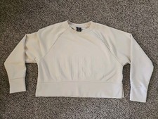 Nike Sweatshirt Top Womens S Pullover Knit Crew Neck Cropped Beige Embossed Logo
