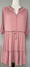 DN MX womens boho 3/4 sleeve embroidered tier dress Medium summer cottagecore