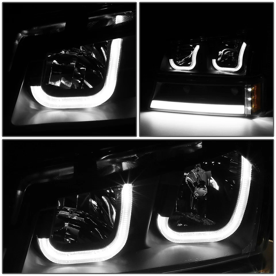[3D LED J-HALO DRL]PARA 03-07 CHEVY SILVERADO FAROS PARACHOQUES LÁMPARAS NEGRO/ÁMBAR Foto 3 de 4