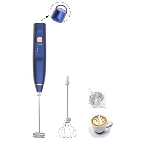 Milk Frother Handheld Foam Maker with 2 Stainless Stirring Head 3 Speed Recha...-image