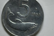 5 LIRE  DELFINO ITALIANA 1954 RARISSIMA