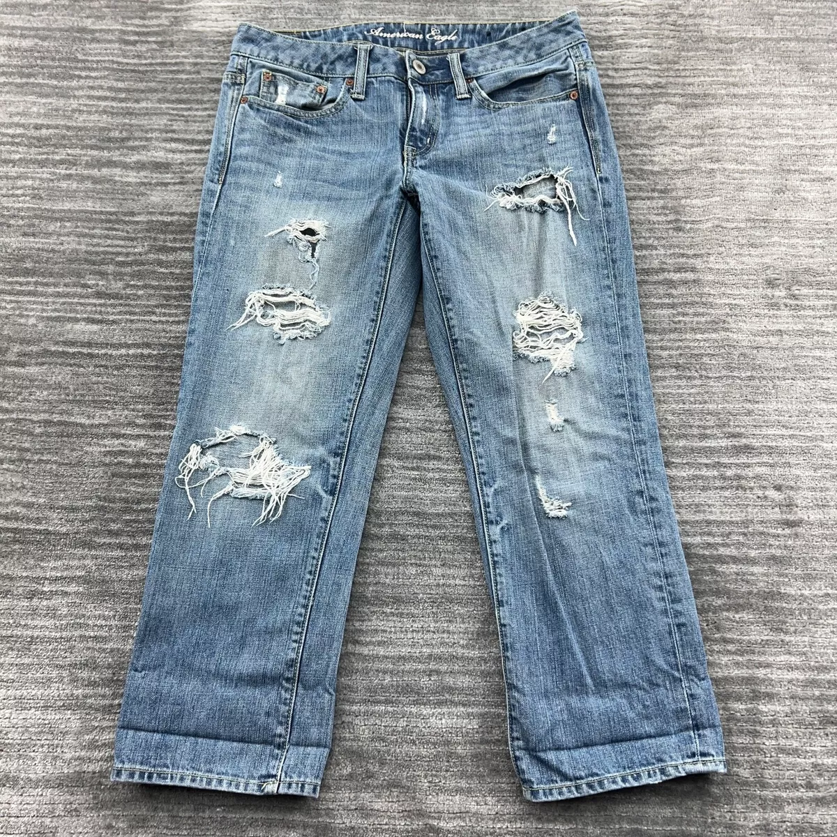 American Eagle Jeans Size 4 Womens Boy Fit Low Rise Medium Wash Blue