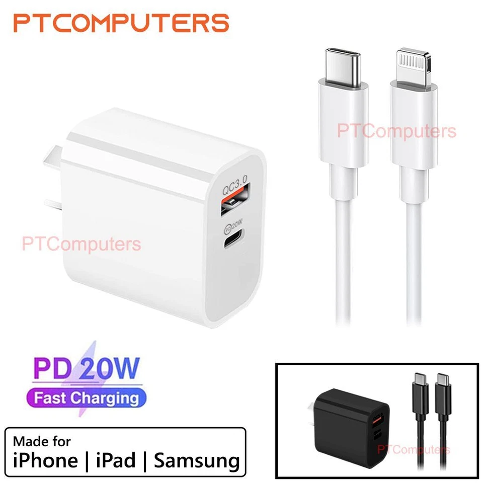 20W Dual USB Type-C Wall Adapter PD Power Fast Charger For Android iPhone iPad