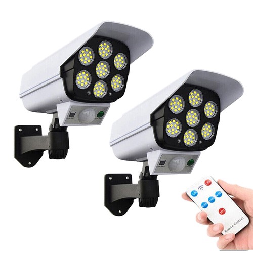 2X LED Motion Solar Sensor Light Remote Outdoor Security Garden Yard Fake Camera - Picture 2 of 24