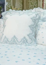 $950 NWT D. Porthault Celimene Blue Euro Pillow Sham Cotton Voile Embroidered