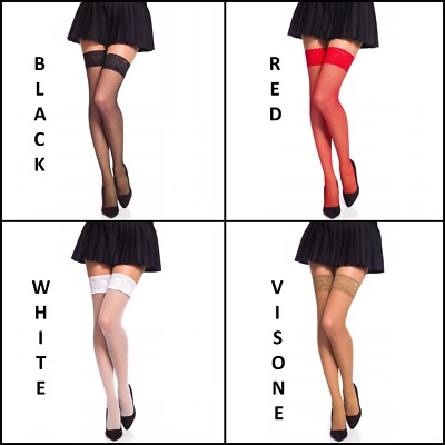 Lores Royal luxury women's fine mesh stockings with silicone base and lace crown