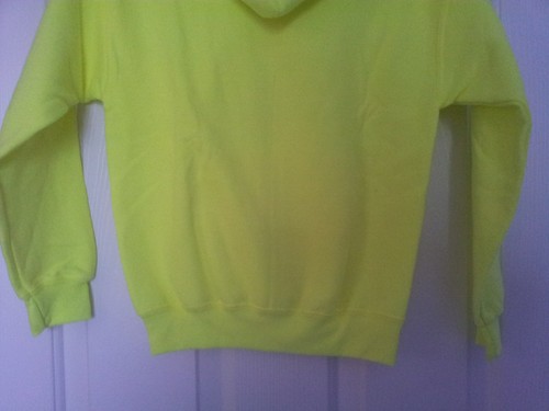 Gildan Kids Neon Safety Green Zip Front Fleece Hoodie Sweatshirt M-L-XL Pockets - Picture 15 of 17