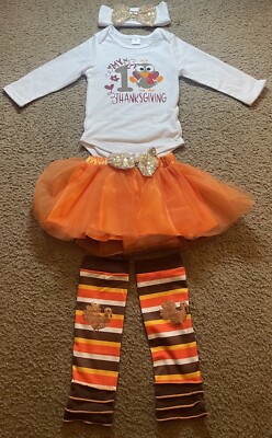 baby girl first thanksgiving outfit 12-18M Orange Tutu Turkey Stockings