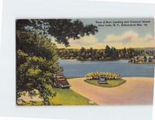 Postcard View of Boat Landing and Crescent Island Adirondack Mts. Otter Lake USA