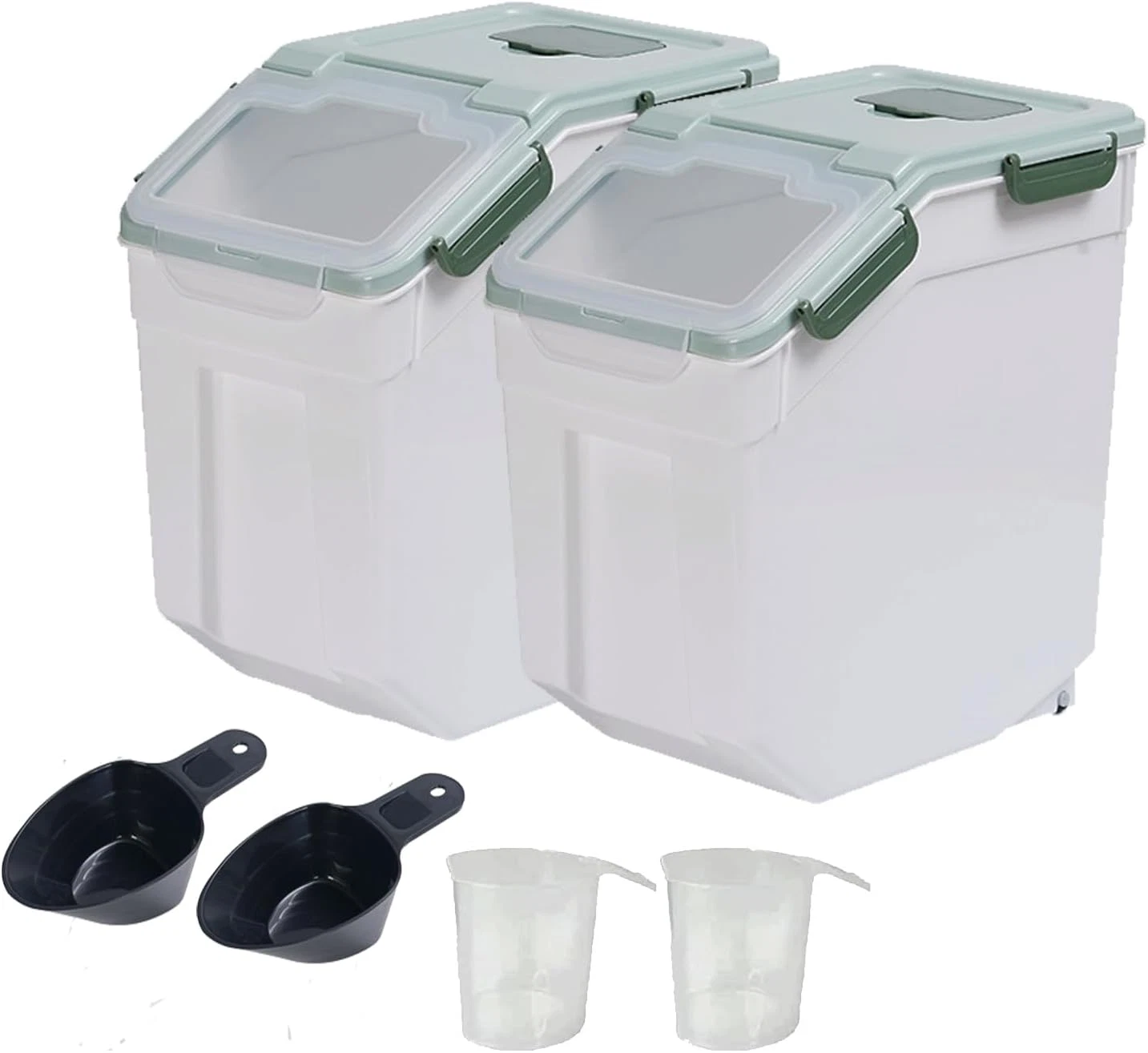 25Lb Airtight Food Storage Containers with Wheels, 2Pack, BPA Free, Green