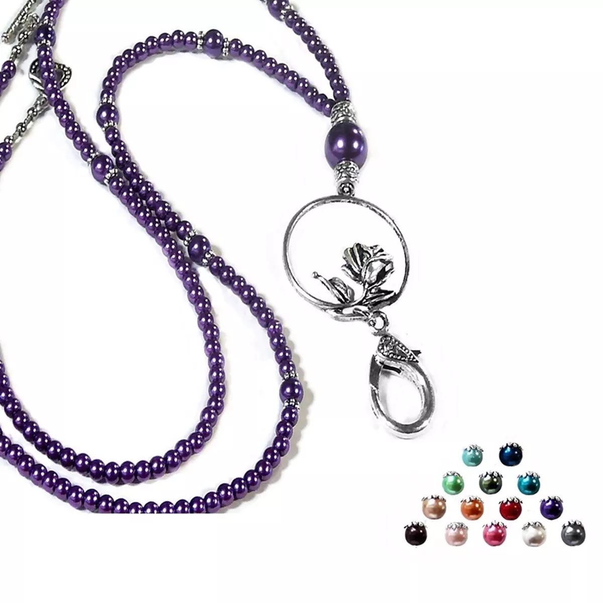 Beaded Lanyard Necklace keys work id badge color choice pearl