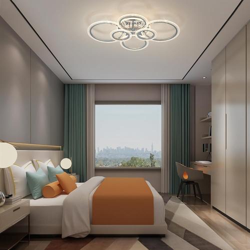 LED Ceiling Light 76W Modern Close to Ceiling Lamp Dimmable 6 Rings Ceiling Chan - Picture 9 of 9