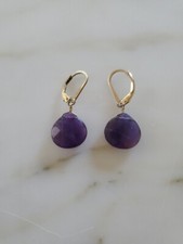 Amethyst Bezel Drop Earrings 14K GF