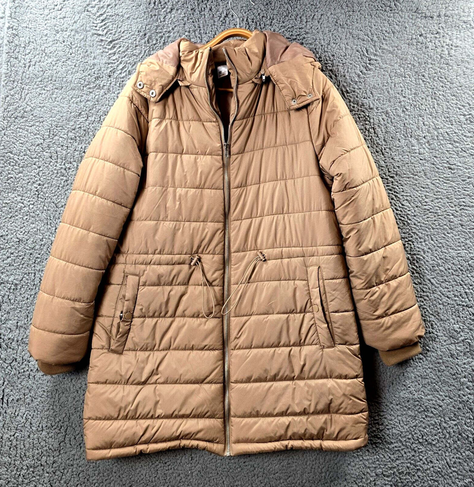 Anko Puffer Jacket Womens Size 12 Beige Long Sleeve Hooded Zip Front-image