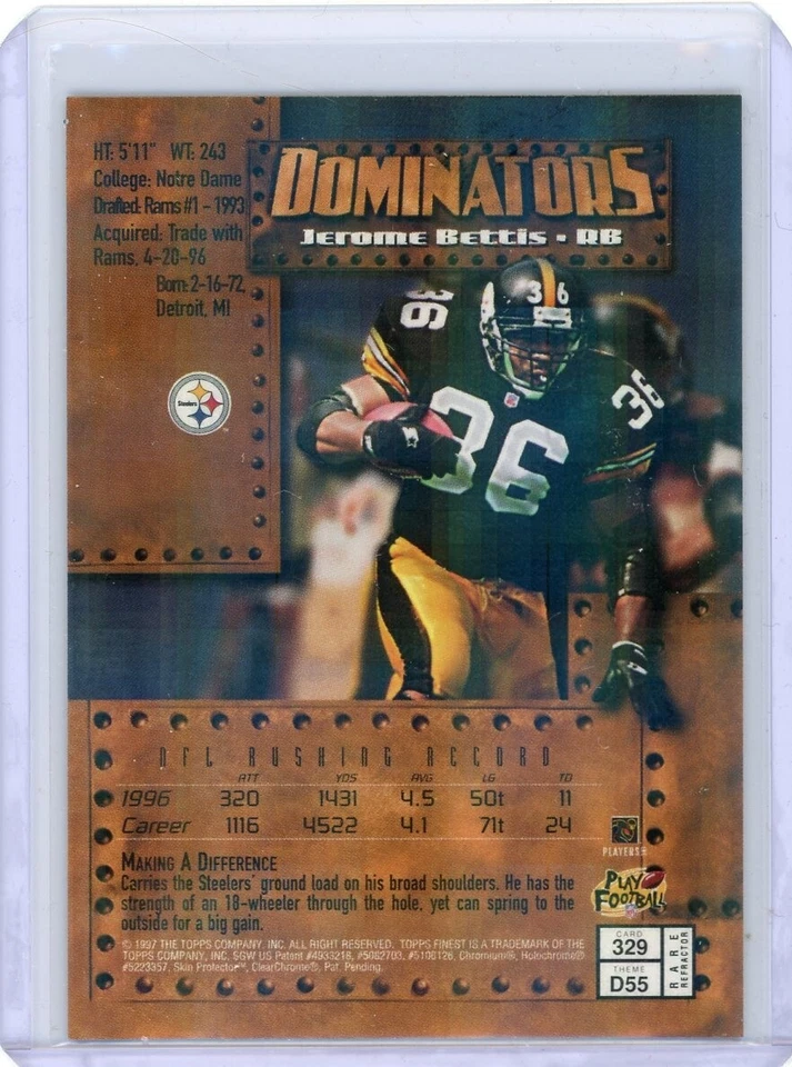 1997 Finest Football Dominators Rare Refractor #329 D55 Jerome Bettis - Image 2 of 2