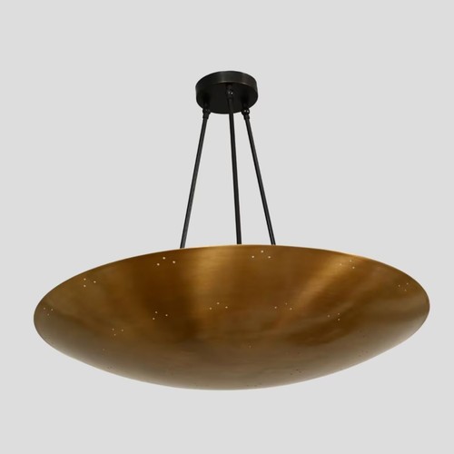 Dome Pendant Chandelier Flush mount Ceiling Light Perforated Italian Brass Lamp - Picture 5 of 8