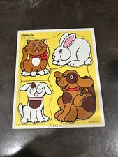 Vintage Playskool Wooden Puzzle My Pets 180-08 4 Pieces 1985