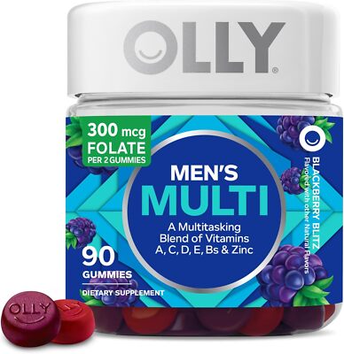 OLLY Mens Multivitamin Gummy, B Vitamin, Blackberry Flavor, 90 Ct