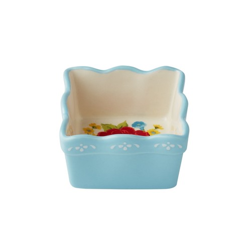 Pioneer Woman Condiment Set 4pc Acacia Wood Tray Stoneware Teal Yellow Blue Dish - Picture 49 of 51