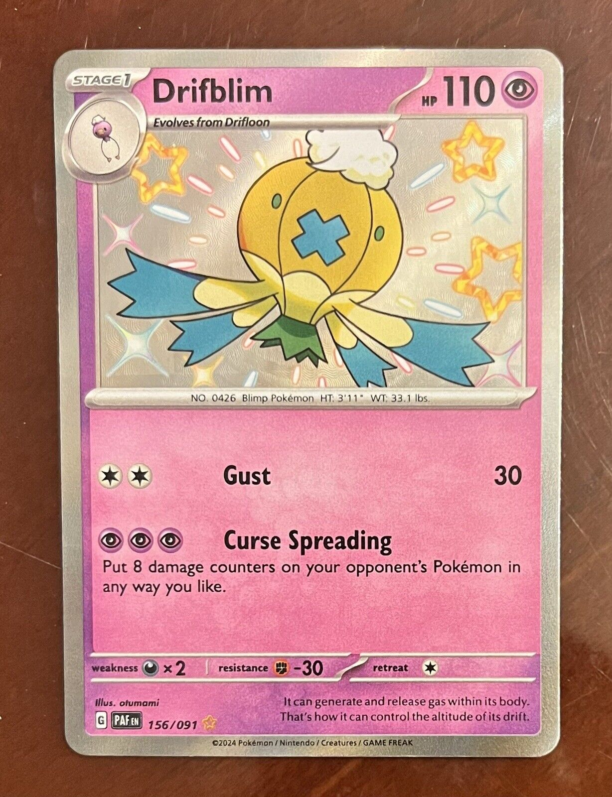 Pokémon 2024 Paldean Fates Drifblim 156/091 Shiny Rare NM/M