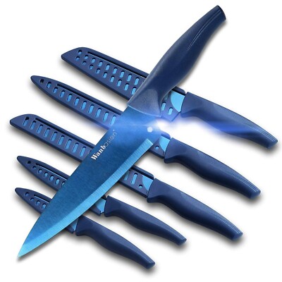 Wanbasion Blue Professional Kitchen Knife Chef Set, Stainless Steel, Dishwash...