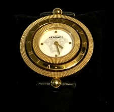 VERSACE EON VQT WATCH Swiss Made w/ MOP Dial Rotating Bezels Leather Band Rare