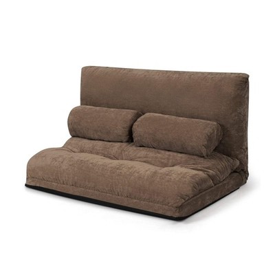 Ausziehbares Boden Schlafsofa mit 2 Taillenkissen - Kaffee