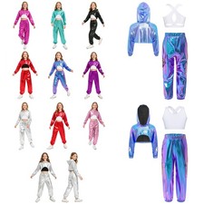 Girls Gymnastics Figure Skating Outfits Festival Set Dance Cutout Back Crop Top