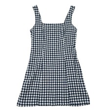 Old Navy Linen Blend Gingham Dress A-Line Mini Square Neck Cottage Navy White