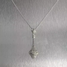 Art Deco Style Round Lab Created Diamond Engagement 14K White Gold FN Pendant