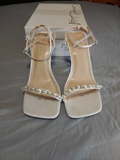 Betsey Johnson Jacy Pearl/Rhinestone Embellished Straps/Heels Ivory Women 9.5M