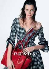 Prada Pre-Fall 2013 Gingham Off Shoulder Dress Campaign Editorial IT 40 S