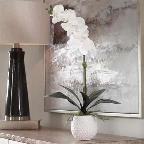 Uttermost Cami Coastal Polyester Ceramic and Bamboo Orchid in White - Picture 1 of 4