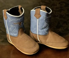 Lil Boot Barn Cody James Infant Boys Sz 4 Brown/Blue PU Leather Little Cowpoke