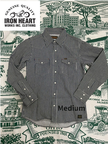 IRON HEART Mac Tools Rare!! Hickory Western Shirt Medium Mens White From Japan