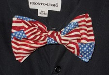 HANDMADE CLIP ON BOW TIE PATRIOTIC AMERICAN FLAG STARS  STRIPES