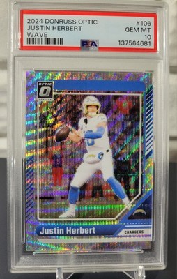 2024 Optic Justin Herbert Wave Silver Prizm 10/300 Jersey Match PSA 10 Gem #106