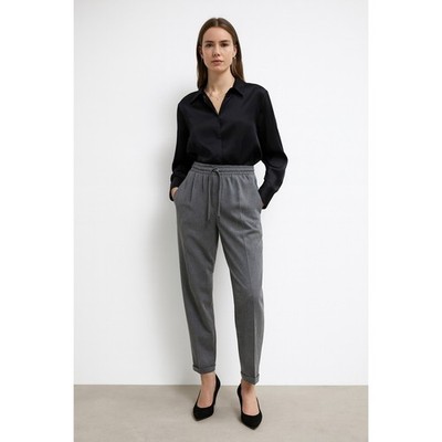 Zara Tapered Trousers Pants Cuffed Hems Drawstring Waist Gray M