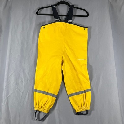 Didriksons 1913 Kids Size 100 Yellow Waterproof Slaskeman Rain Bibs Reflective