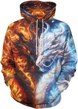 3D Fire Ice Dragon Hoodie Elemental Yin Yang Unisex Pullover