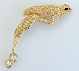 Authentic Beautiful Nolan Miller Gold Plated Avalon Bird of Paradise Pave Crystal Brooch