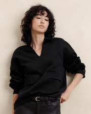 BANANA REPUBLIC FACTORY Scuba Patch Pocket Sweatshirt Size S Black Oversized NEW
