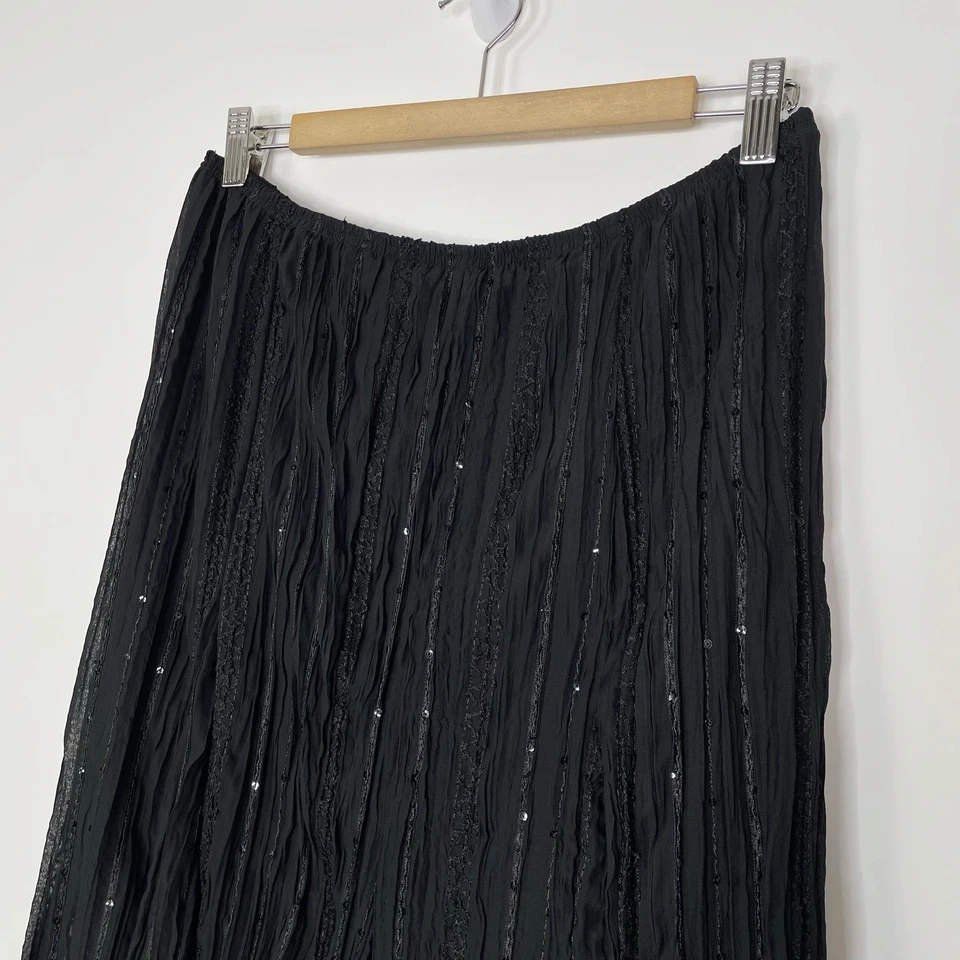 Maxi Falda Rafael Arrugada Grande Negra Lentejuelas Capricho Hada Escoba Palo Y2K Foto 4 de 4