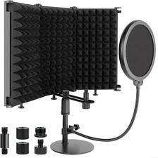 Microphone Isolation Shield with Pop Filter and Mic Stand, Sound Proof Mic Isola