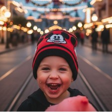 Disney Mickey Mouse Youth Beanie Hat Black Red Knit Winter Cap Souvenir Holiday