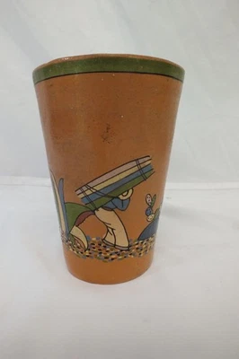VTG Mexico MEXICAN FOLK ART Tlaquepaque Handpainted Pottery Tumbler Cup Beige - Image 1 of 4