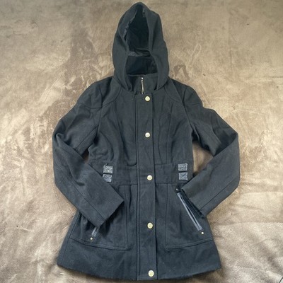 Guess Los Angeles Women's Pea Coat Wool Blend Size Small Hooded Jacket
