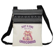 Just Love Unicorns Messenger Bag Small Ethnic Pattern Printed Adjustable Stra...