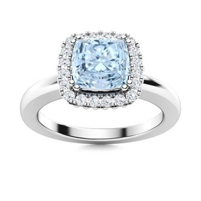 Aquamarine Gemstone 925 Silver Statement Halo Throat Chakra Ring Jewelry