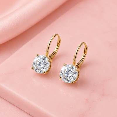 2 CT Round Cut EF/VS1 Lab Grown Diamond Lever Back Hoop Earrings 14K Yellow Gold